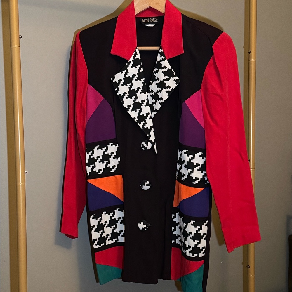Vintage Alyn Paige Houndstooth Colorblock  Patchwork Jacket Blazer